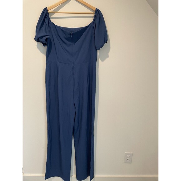Blue Square‎ Neck Puff Sleeve Jumpsuit Elegant Party Casual - Picture 4 of 8
